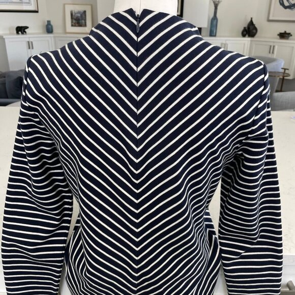 Talbots LS Mock Neck Nautical Chevron Striped 100% Cotton Top Navy + White Sz S - Picture 6 of 10